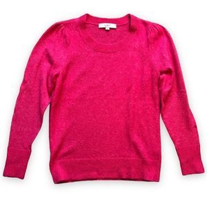 Loft Size Small S Hot Pink Bright Crewneck sweater puffed sleeves shoulders NR48